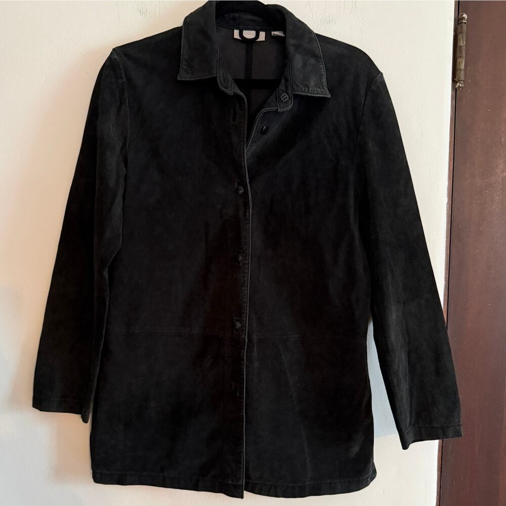 90s Vintage Nordstrom Black Suede Overshirt Shacket | Small